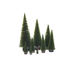 7 Inch Moss Green Pine Village Tree 4 Per Set