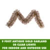 9 Foot Antique Gold Mini Garland 50 Clear Lights -Winter Decor Hub b882811