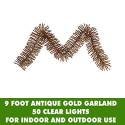 9 Foot Antique Gold Mini Garland 50 Clear Lights 3 9 Foot Antique Gold Mini Garland 50 Clear Lights