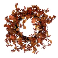 22 Inch Orange Fall Leaves And Berries Artificial Christmas Wreath Unlit
