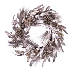 24 Inch Artificial Silver Pinecone Needle Berry Christmas Wreath Unlit