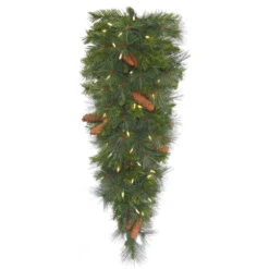 36 Inch Savannah Mixed Pine Artificial Christmas Teardrop Featuring Real Pine Cones And 50 Clear Lights