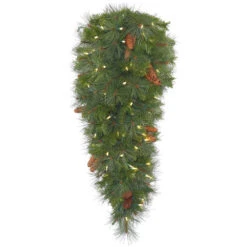 48 Inch Savannah Mixed Pine Artificial Christmas Teardrop Featuring Real Pine Cones And 100 Warm White LED Lights