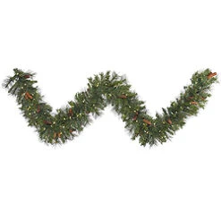 9 Foot Savannah Mixed Pine Garland 100 LED Warm White Lights