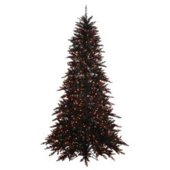 12 Foot Black Artificial Halloween Tree 1800 Incandescent Orange Mini Lights