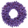 36 Inch Flocked Purple Artificial Halloween Wreath 100 Purple Lights 2 36 Inch Flocked Purple Artificial Halloween Wreath 100 Purple Lights -Winter Decor Hub k128437
