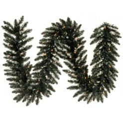 9 Foot Black Fir Artificial Halloween Garland 100 DuraLit LED M5 Italian Warm White Mini Lights