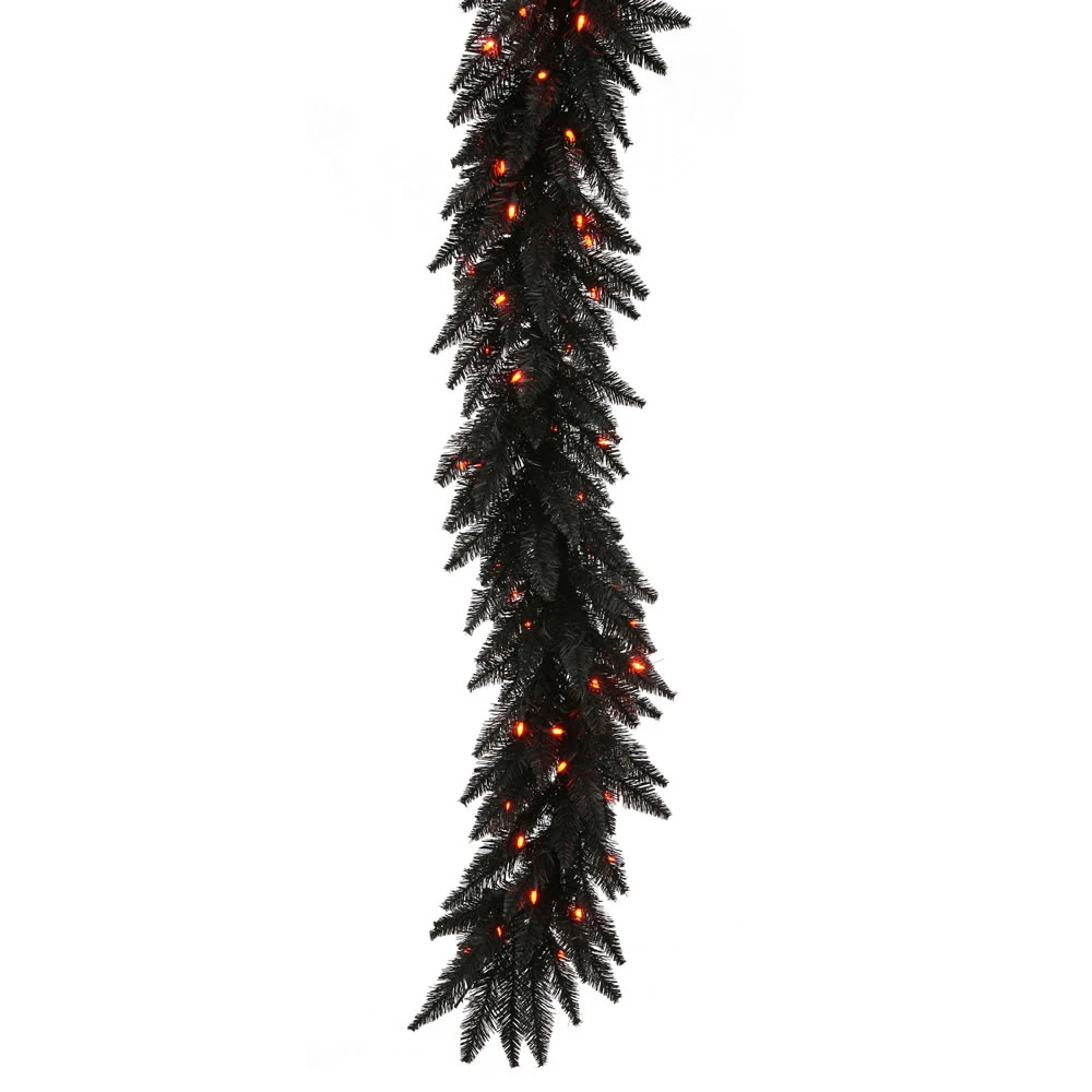 9 Foot Black Fir Artificial Halloween Garland 100 DuraLit LED M5 Italian Orange Mini Lights 3 9 Foot Black Fir Artificial Halloween Garland 100 DuraLit LED M5 Italian Orange Mini Lights