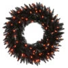 24 Inch Black Fir Artificial Halloween Wreath 50 DuraLit LED M5 Italian Orange Mini Lights -Winter Decor Hub k162125led