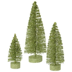 Lime Green Glitter Oval Pine Artificial Christmas Village Tree Small