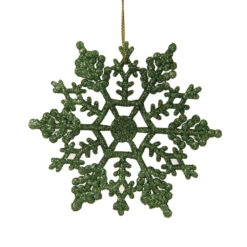 4 Inch Green Glitter Snowflake Christmas Ornament Set Of 24