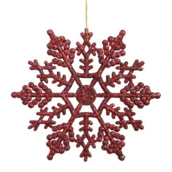 4 Inch Burgundy Glitter Snowflake Christmas Ornament 2 Per Set4
