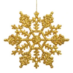 4 Inch Antique Gold Glitter Snowflake Christmas Ornament 2 Per Set4