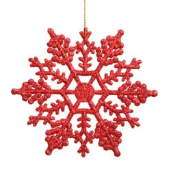 6.25 Inch Red Glitter Snowflake Christmas Ornament 12 Per Set