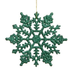 6.25 Inch Green Glitter Snowflake Christmas Ornament 12 Per Set