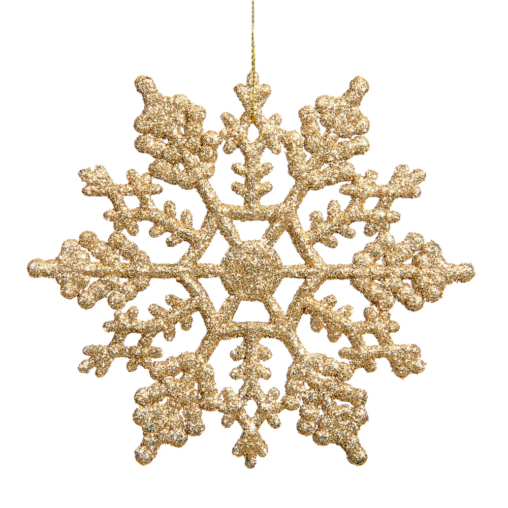 6.25 Inch Gold Glitter Snowflake Christmas Ornament 12 Per Set 3 6.25 Inch Gold Glitter Snowflake Christmas Ornament 12 Per Set