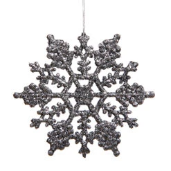 6.25 Inch Pewter Glitter Snowflake Christmas Ornament 12 Per Set