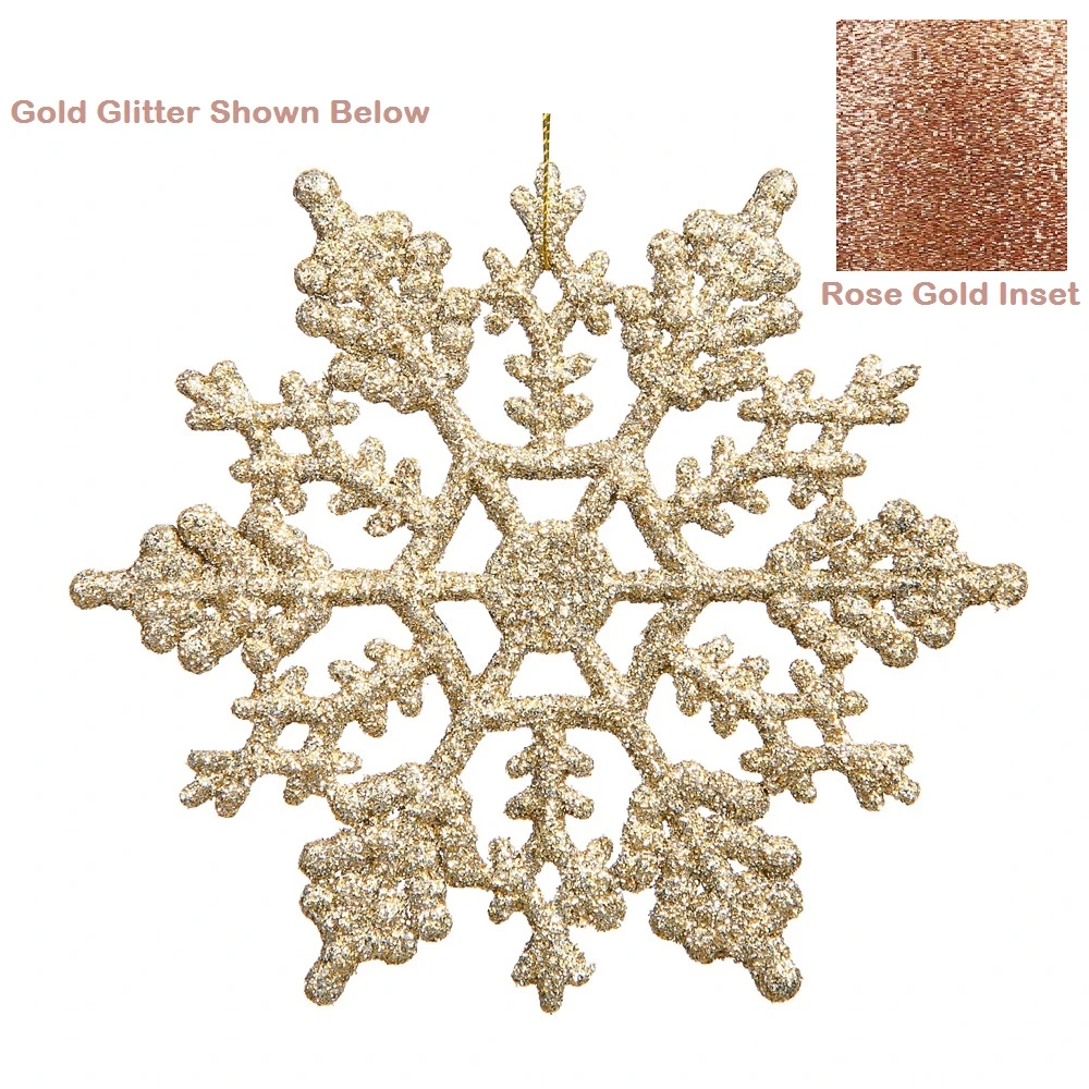 6.25 Inch Rose Gold Glitter Snowflake Christmas Ornament 12 Per Set 3 6.25 Inch Rose Gold Glitter Snowflake Christmas Ornament 12 Per Set