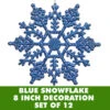 8 Inch Blue Glitter Snowflake Set Of 12 -Winter Decor Hub m101602