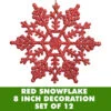 8 Inch Red Glitter Snowflake Set Of 12 -Winter Decor Hub m101603