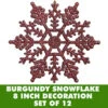 8 Inch Burgundy Glitter Snowflake 12 Per Set -Winter Decor Hub m101605
