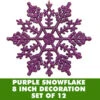 8 Inch Purple Glitter Snowflake 12 Per Set