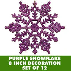 8 Inch Purple Glitter Snowflake 12 Per Set