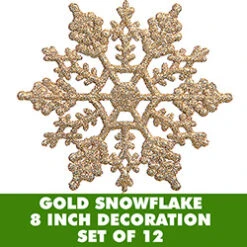8 Inch Gold Glitter Snowflake 12 Per Set