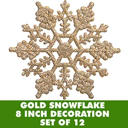 8 Inch Gold Glitter Snowflake 12 Per Set 3 8 Inch Gold Glitter Snowflake 12 Per Set