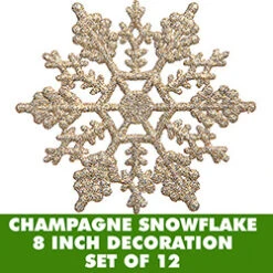 8 Inch Champagne Glitter Snowflake 12 Per Set