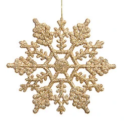 8 Inch Antique Gold Glitter Snowflake Ornament 12 Per Set