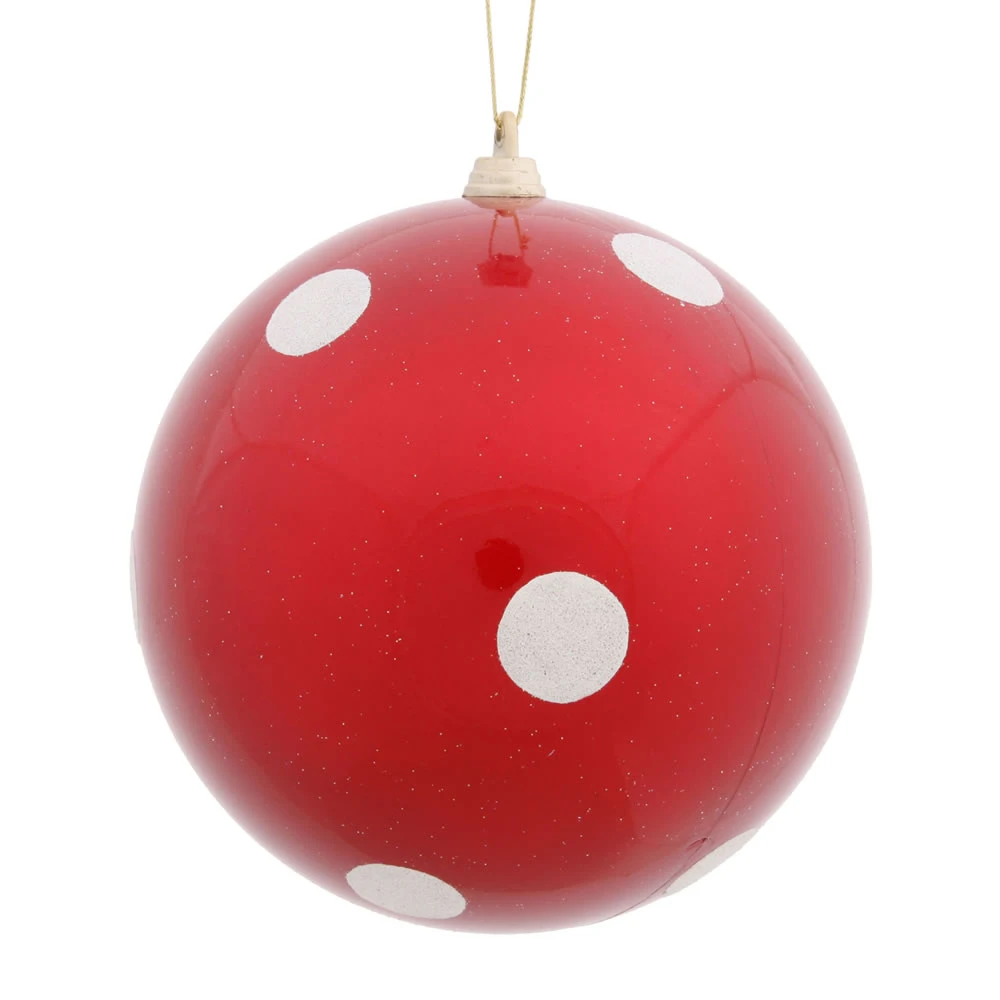 5.5 Inch Red Candy Polka Dot Round Christmas Ball Ornament 3 5.5 Inch Red Candy Polka Dot Round Christmas Ball Ornament