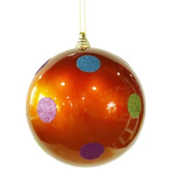 8 Inch Burnished Orange Candy Polka Dot Round Christmas Ball Ornament