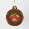4 Inch Lime And Red Matte Glitter Chevron Round Shatterproof Christmas Ball Ornament -Winter Decor Hub m143374