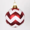 4.75 Inch Red And White Matte Glitter Chevron Round Christmas Ball Ornament Shatterproof​ -Winter Decor Hub m143473