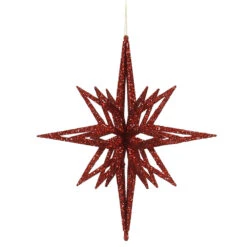 12 Inch 3D Red Iridescent Glow Glitter Star Christmas Ornament