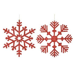 32 Inch Red Glitter Snowflake Ornament 2 Per Set
