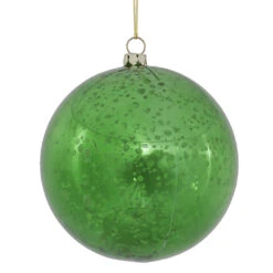 4 Inch Green Shiny Mercury Mardi Gras Ornament Shatterproof 6 Per Set