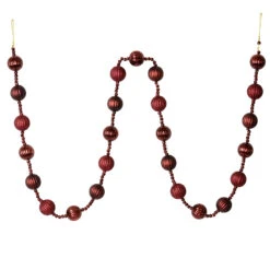 6 Foot Burgundy Stripe Ball Ornament Garland Shatterproof Assorted Finishes