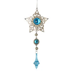 6.5 Inch Turquoise Metal Star Dangle Christmas Ornament
