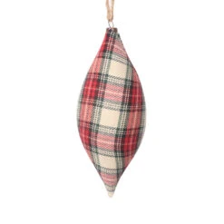 7 Inch Red And White Matte Plaid Christmas Finial Ornament Shatterproof