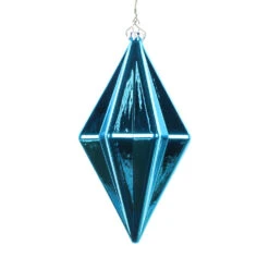 5.5 Inch Turquoise Shiny Rhombus Christmas Finial Ornament Shatterproof