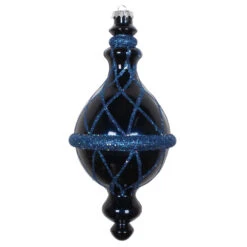 10 Inch Midnight Blue Candy Glitter Net Drop Finial Christmas Ornament