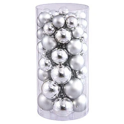 Shiny And Matte Silver Christmas Ornament Assorted Sizes Box Of 50