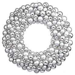 36 Inch Silver Christmas Ornament Wreath Unlit
