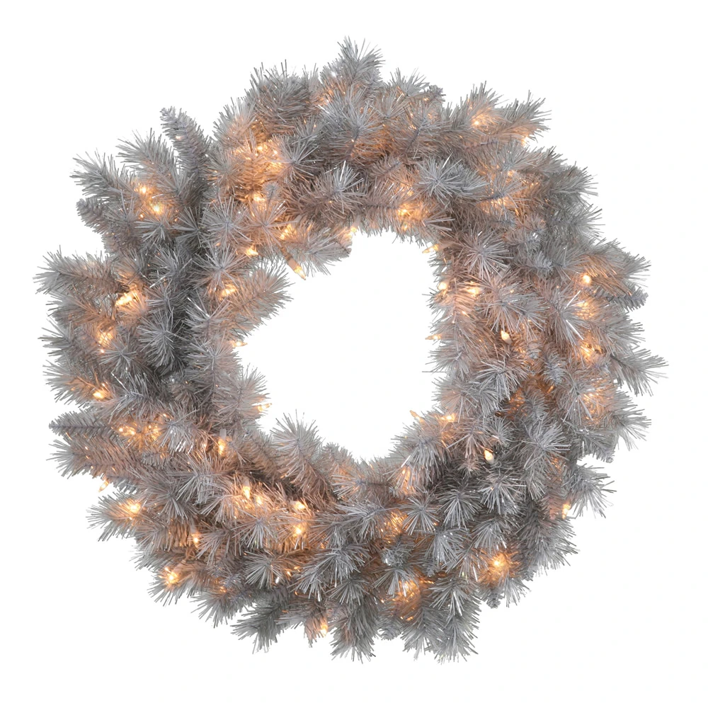 42 Inch Silver White Artificial Christmas Wreath 150 Clear Lights 3 42 Inch Silver White Artificial Christmas Wreath 150 Clear Lights