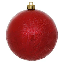 6 Inch Red Crackle Ball Ornament 4 Per Set