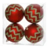 4 Inch Red And Lime Chevron Glitter Round Shatterproof UV Christmas Ball Ornament 4 Per Set -Winter Decor Hub n143074