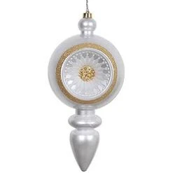 15.75 Inch Silver Candy Diamond Reflector Christmas Finial Ornament Shatterproof UV
