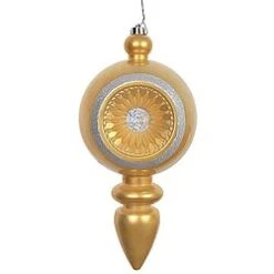 15.75 Inch Gold Candy Diamond Reflector Christmas Finial Ornament Shatterproof UV